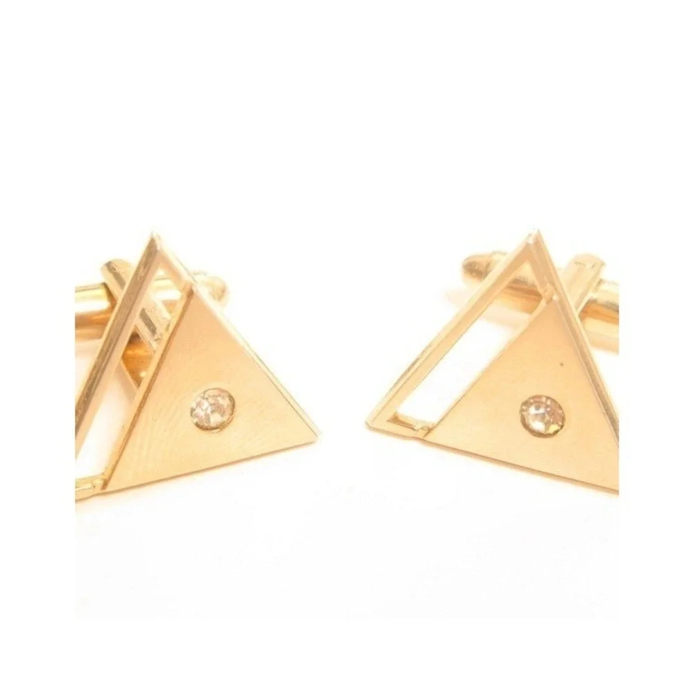 Vintage‎ Triangle Rhinestone Gold Plated Cufflinks